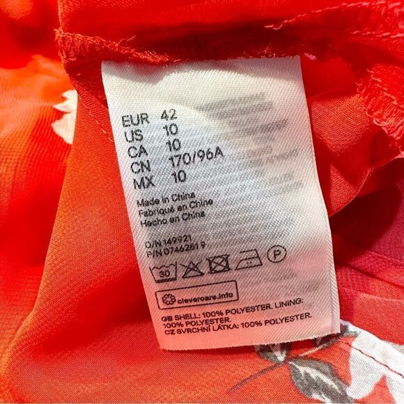 NWT Divided H&M Red Sheer Dress V-Neck Chiffon Floral Print Size 10 - Picture 10 of 11